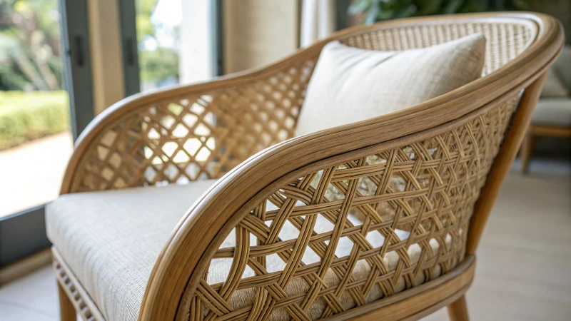 Close-up of rattan webbing on a chair