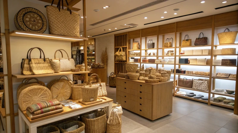 Artisan shop interior showcasing rattan products