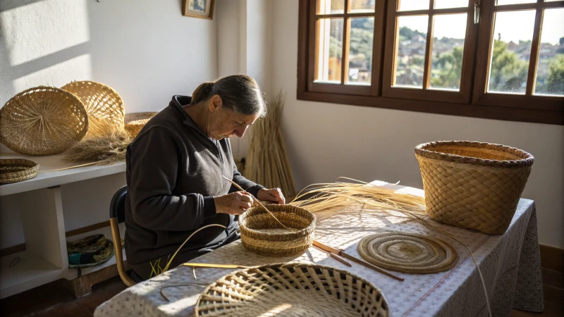Artisan weaving a basket