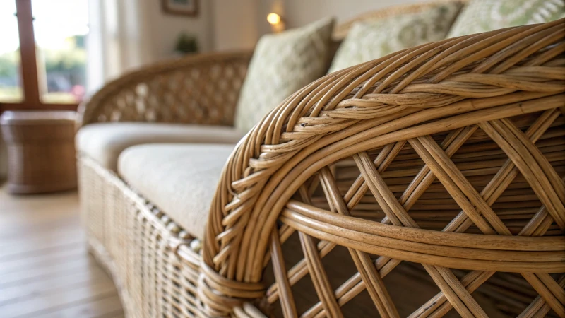 Close-up of rattan weaving in furniture