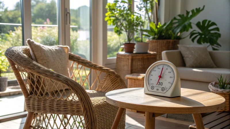 Cozy living room with rattan furniture and plants