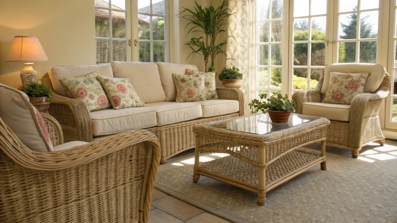 Cozy living room with rattan wicker furniture