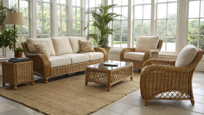 Cozy living room with rattan furniture