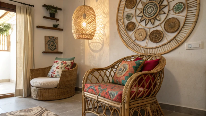 Cozy living room with rattan furniture