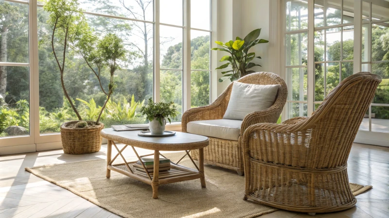 Elegant rattan furniture in a bright interior space