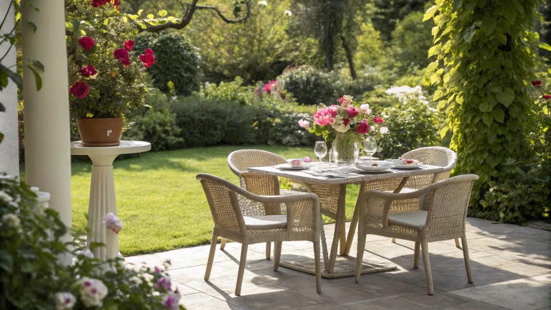 Outdoor dining set in a garden