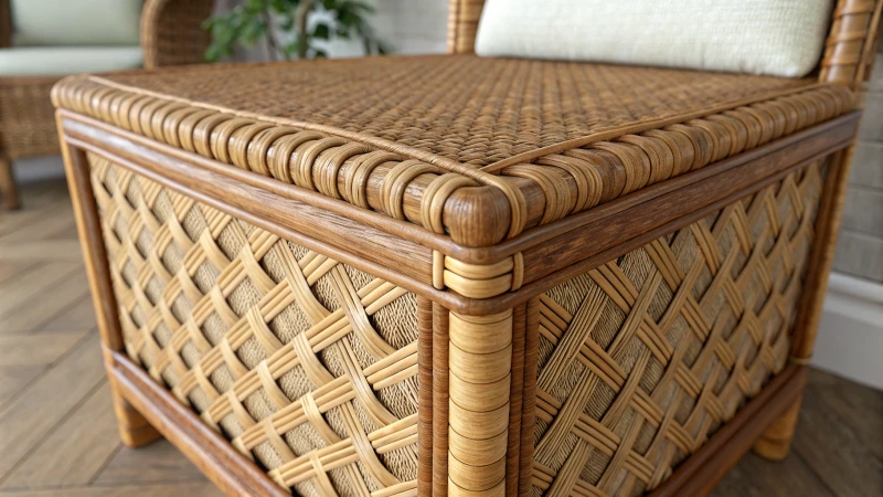 Close-up comparison of rattan skin, bamboo, and wicker