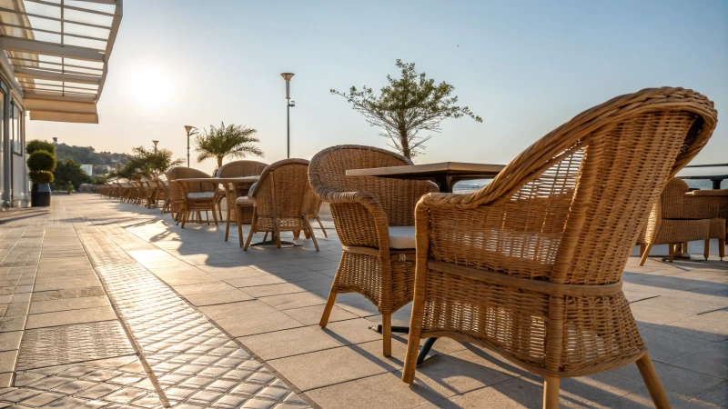 Rattan furniture drying in sunlight