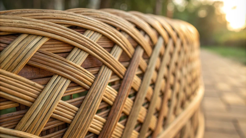 Close-up of rattan weaving with intricate patterns