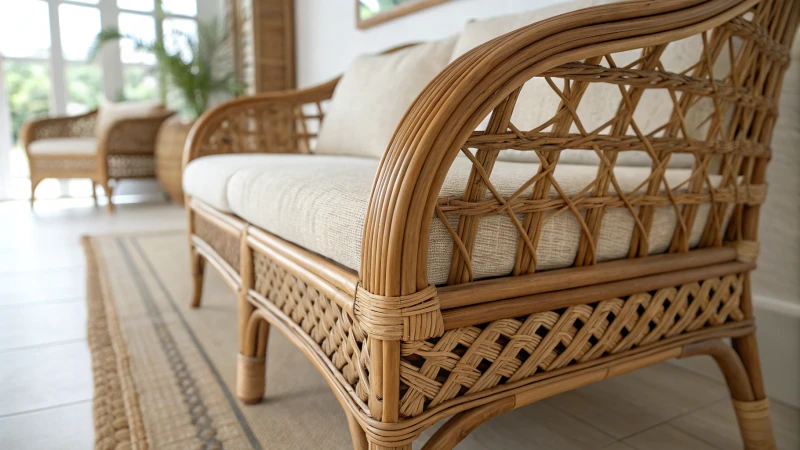 Close-up of sagging rattan furniture