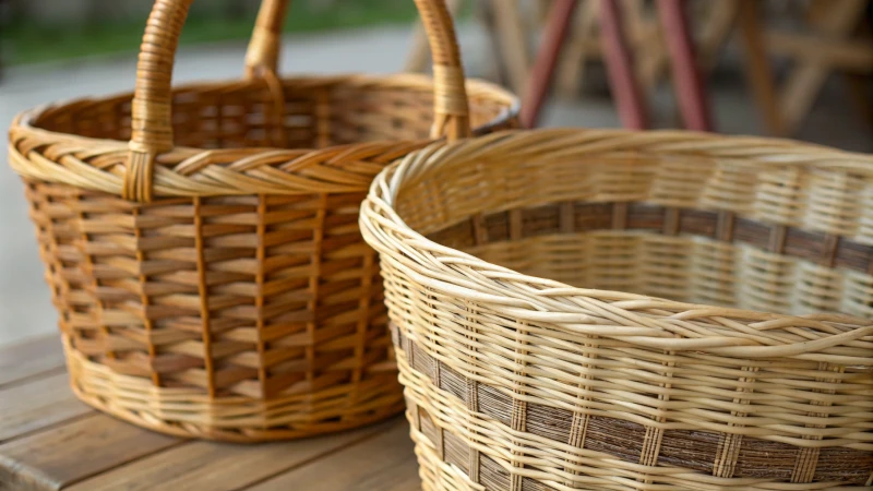 Close-up of wicker and rattan baskets